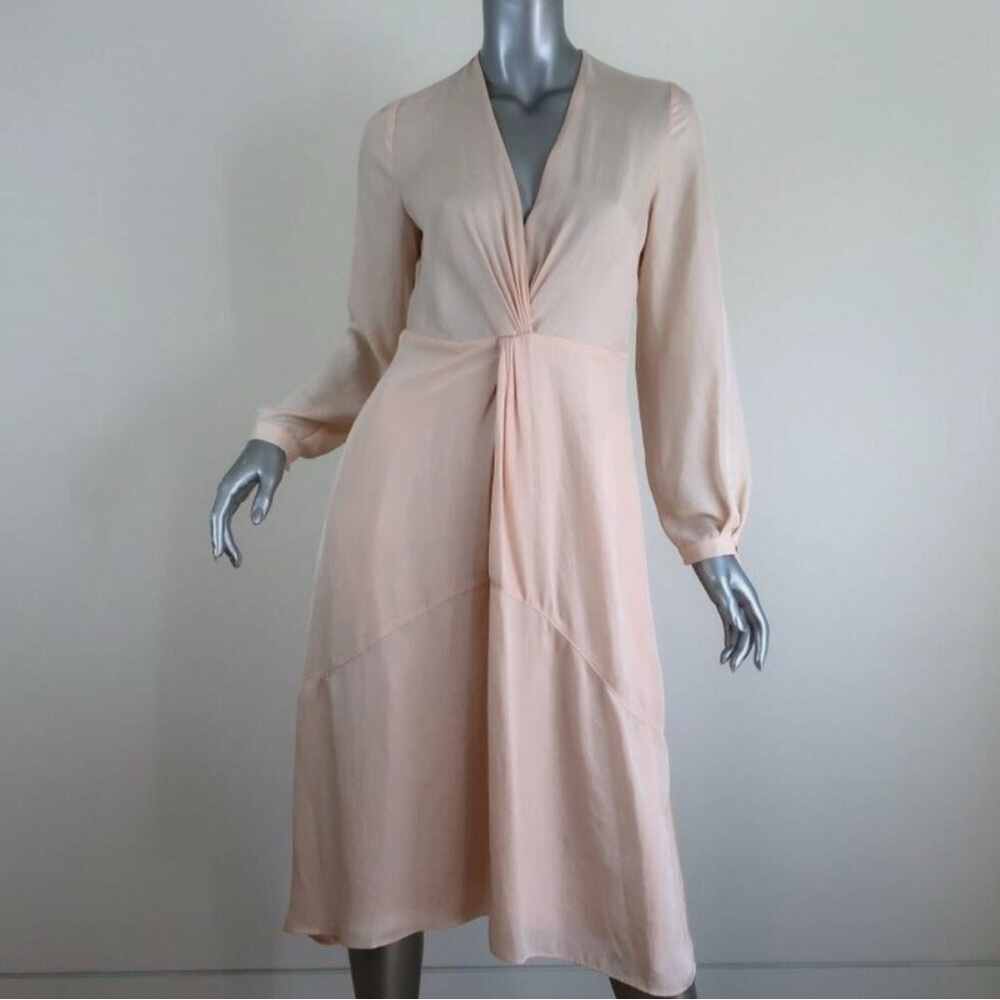 VINCE Light Pink Silk Midi Dress in Neutral Cream Small Size 4